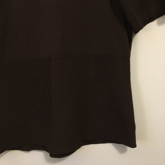 Brown Cowl Neck Ribbed Waist Short Sleeve Sweater - Picture 8 of 16